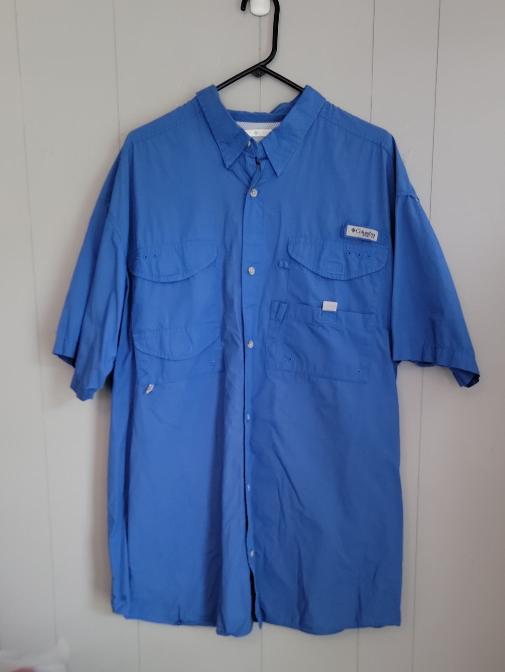 Columbia PFG Mens Shirt XL Blue Outdoor Fishing Short Sleeve